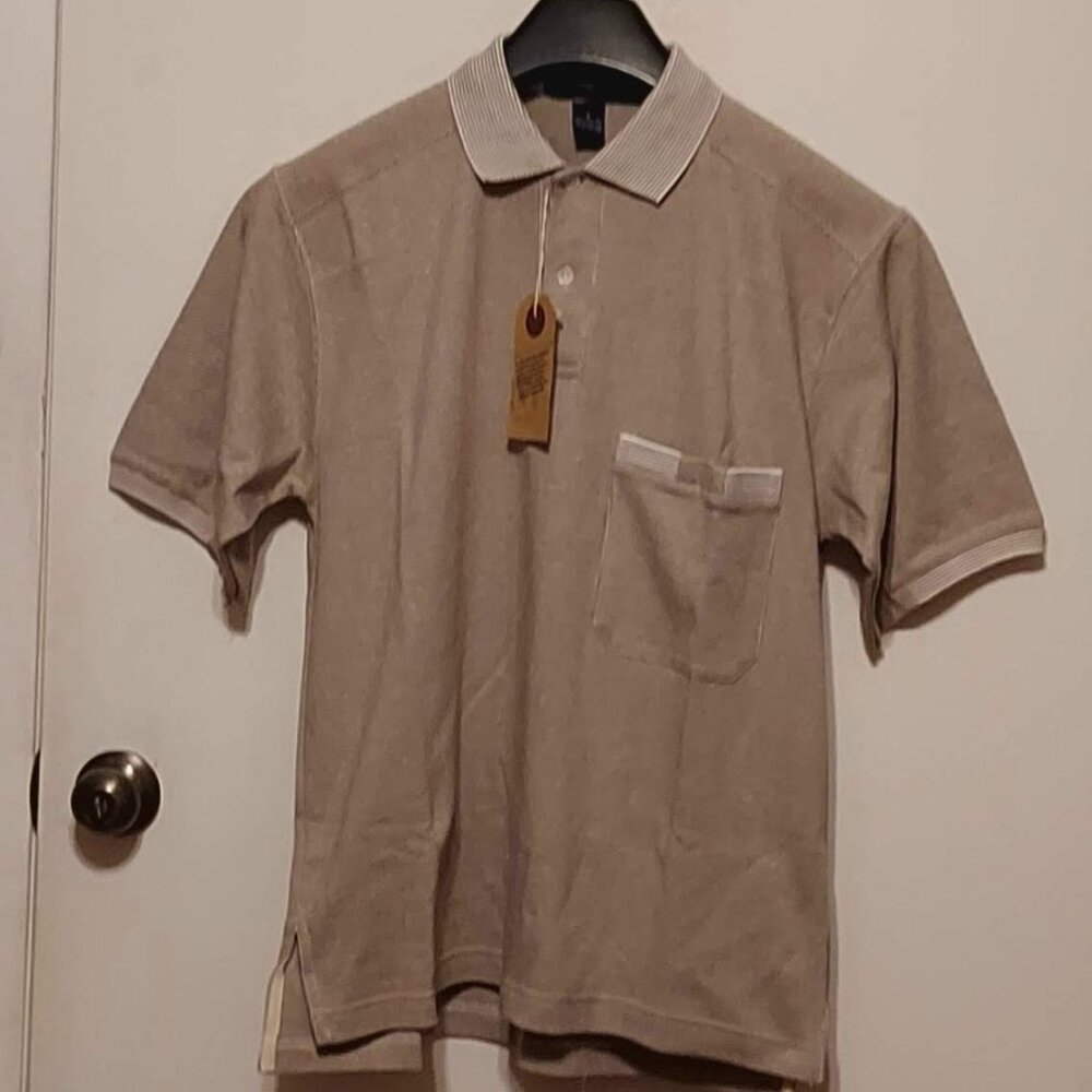 New Vintage Alexander Julian UniSex Shirt  Sz S Short Sleeve Brown&White Stripe
